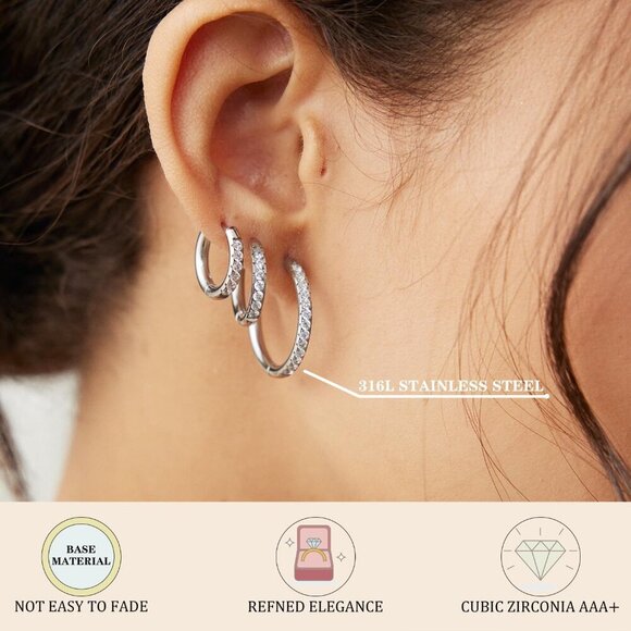 5Pairs 14K Gold Hoop Earrings for Women & Men 316L Hypoallergenic Stainless Stee - Picture 6 of 8